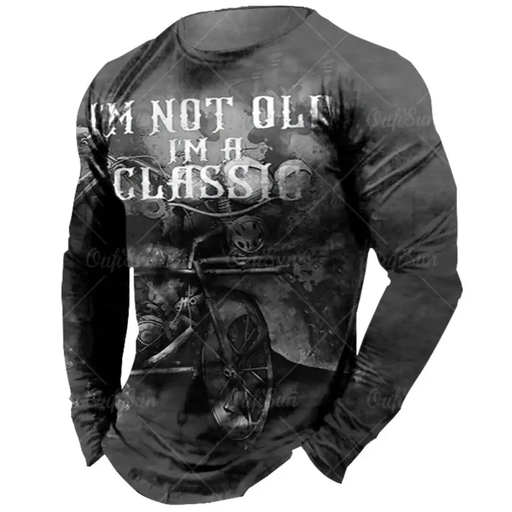 Vintage Men Long Sleeve T Shirt 3d Retro Motorcycle Oversized T Shirts For Sweatshirt Biker Racing Top Tee Men Clothing