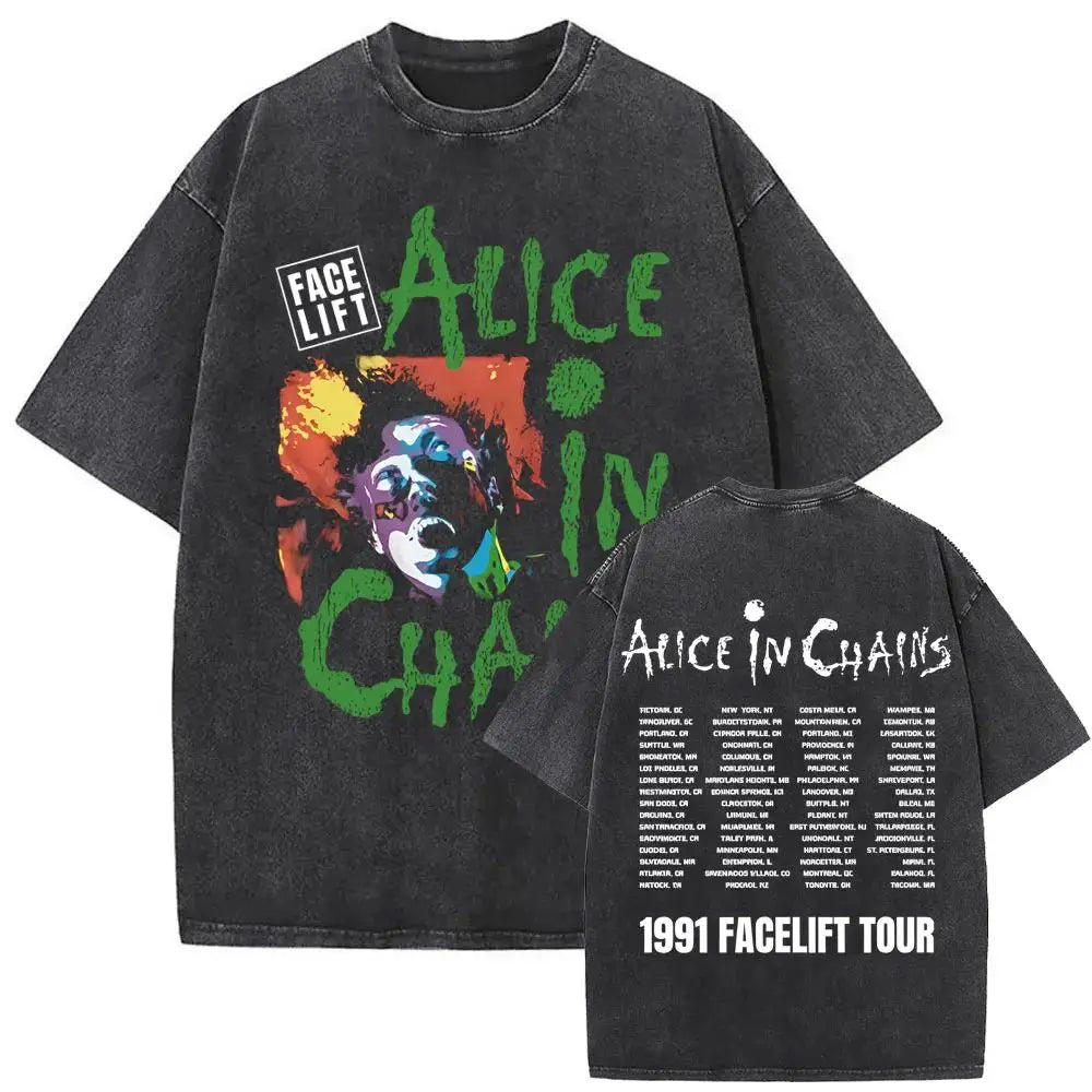 New in Top & Tees Mens T-Shirt Camisetas Rock Band Alice in Chains Dirt Washed Vintage Short Sleeved Round Neck Y2k Tshirt
