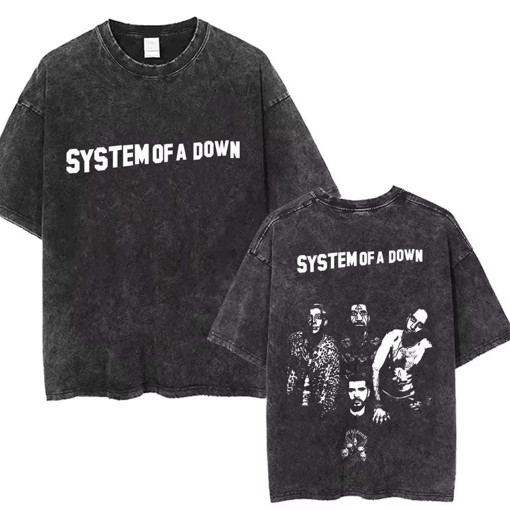 90s Alternative Rock Band System of A Down Washed Vintage T-shirts Men Women Fashion Oversized T Shirt Male Casual Cotton Tshirt