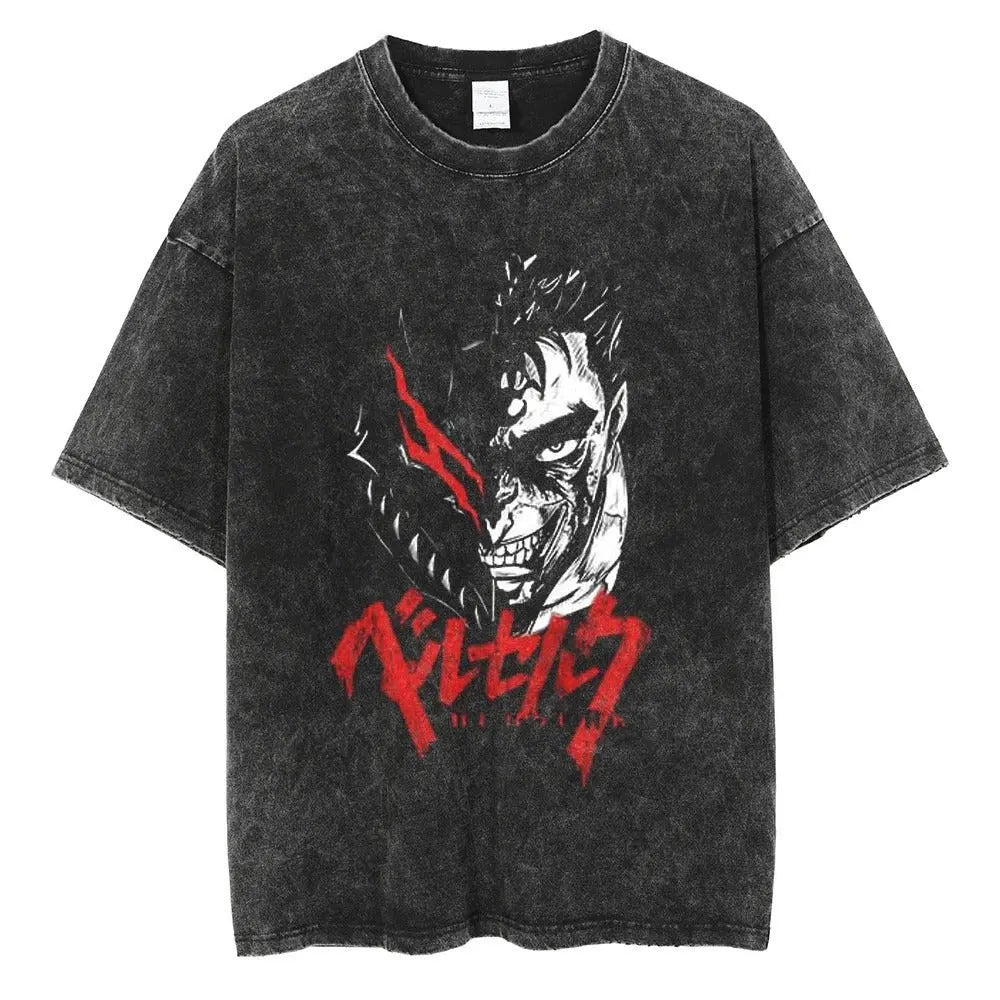 Berserk Manga Tshirt Guts Anime T Shirt For Men Women T-shirt Vintage Washed Cotton Clothing Summer Casual Short Sleeves Tees