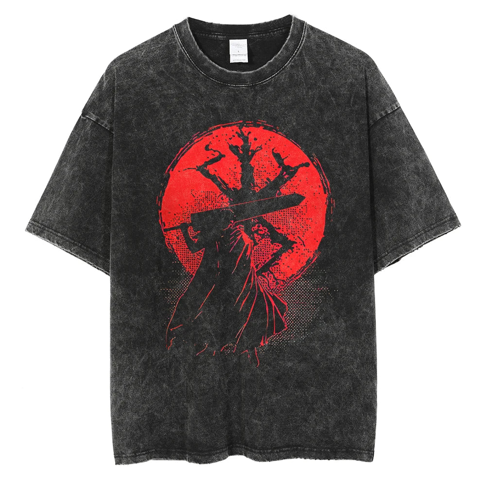 Berserk Manga Tshirt Guts Anime T Shirt For Men Women T-shirt Vintage Washed Cotton Clothing Summer Casual Short Sleeves Tees