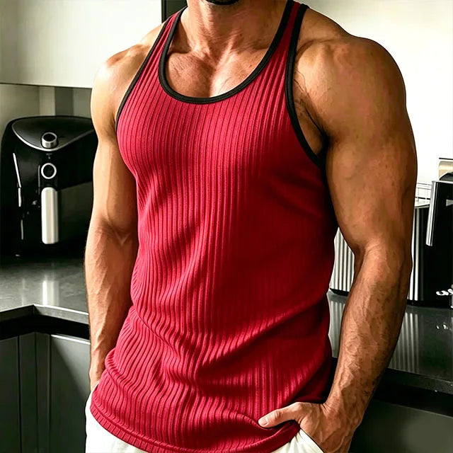 2026 New Men's Rib Knit Tank Tops Elastic Slim Fit Fitness Gym Vest Sleeveless Muscle Shirts for Running Training