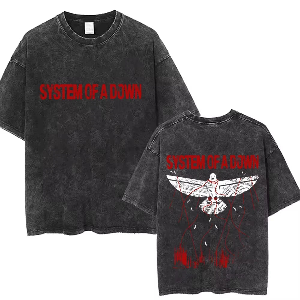 90s Alternative Rock Band System of A Down Washed Vintage T-shirts Men Women Fashion Oversized T Shirt Male Casual Cotton Tshirt
