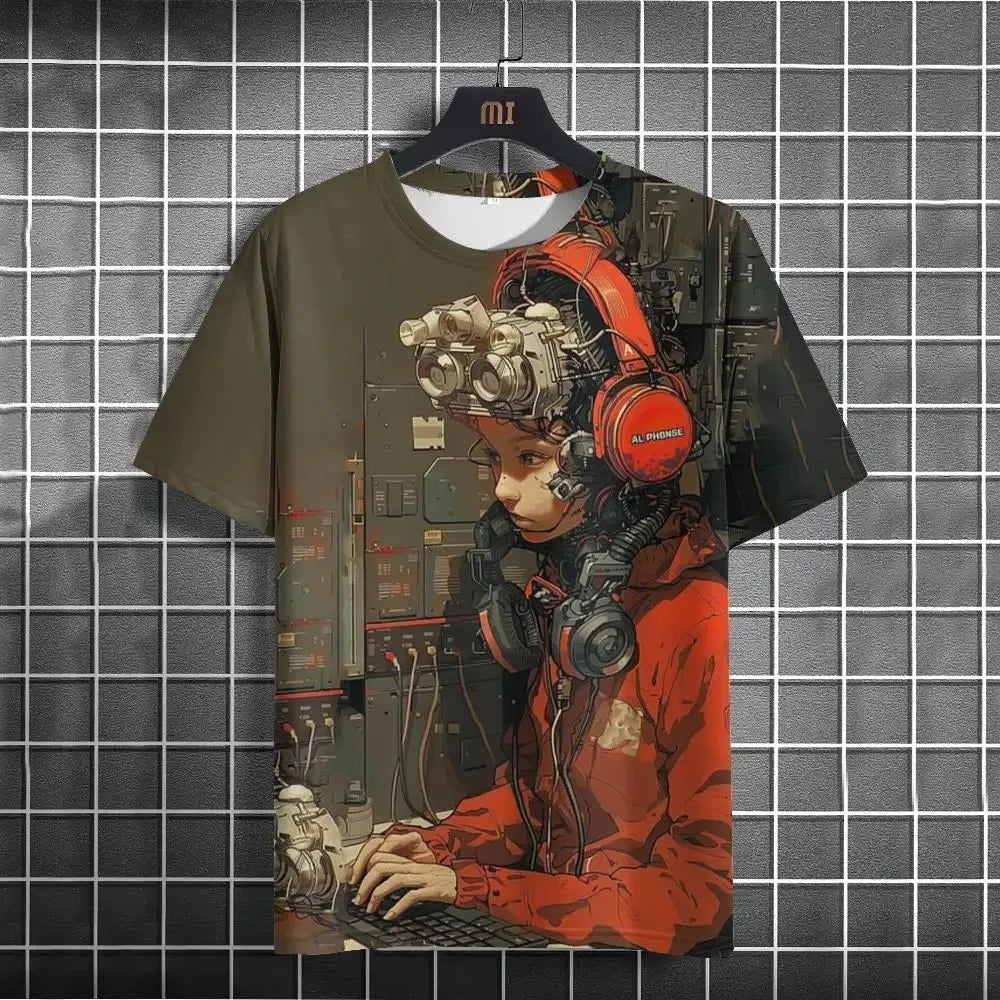 New 2025 Men's Fashion Anime Character Printed Round Neck Quick Drying Top Street Trendy Breathable T-shirt