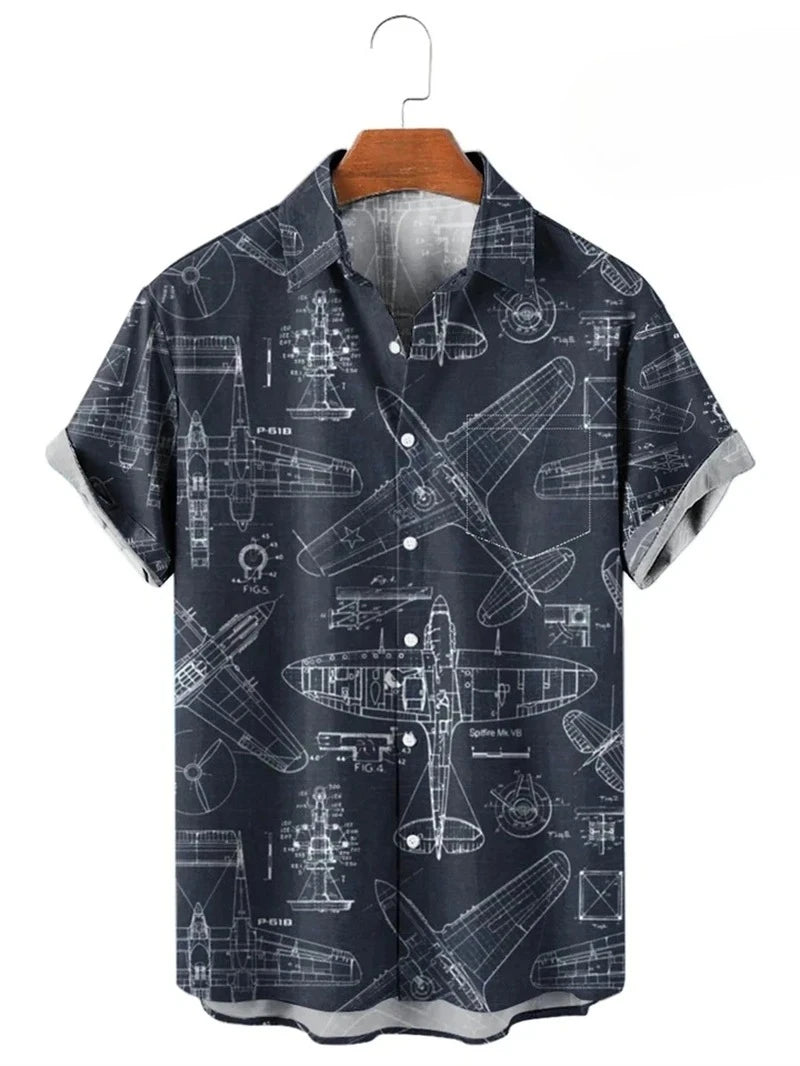 Vintage Button Up Shirt Man 3d Map Printed Short Sleeve Hawaiian Shirt Lapel Men's Clothing Casual Fashion Tops Oversized Tshirt