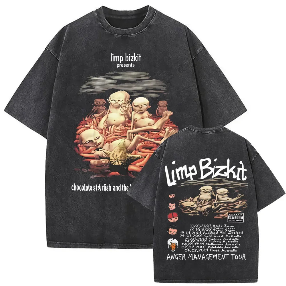Y2k Tshirt Men Clothing Washed Vintage Rock Band Limp Bizkit Album Graphic 2025 Mens Clothes Tee Shirt Homme Graphic TShirts Men