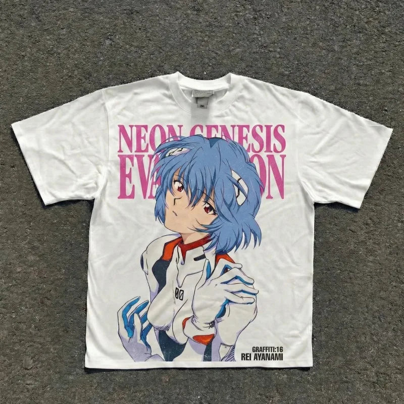 Neon Genesis Evangelion Anime Ayanami Printed T-shirt Men's and Women's T-shirt Men's Top Sports T-shirt Men's T-shirt Summer