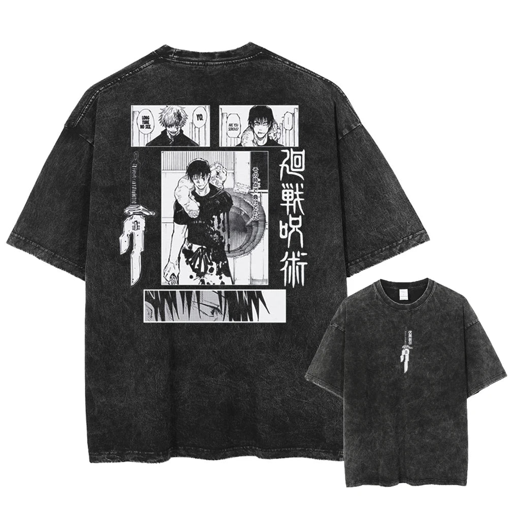 2026 Anime Jujutsu Kaisen Fushiguro Toji Printed T-shirt Men's and Women's Washed T-shirt High Quality Vintage T-shirt Tops