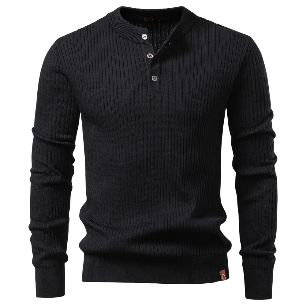 AIOPESON Button Placket Polo Shirt Men Ribbed Stripe Long Sleeve Contemporary Fit Minimalist Autumn Winter Premium Business Top