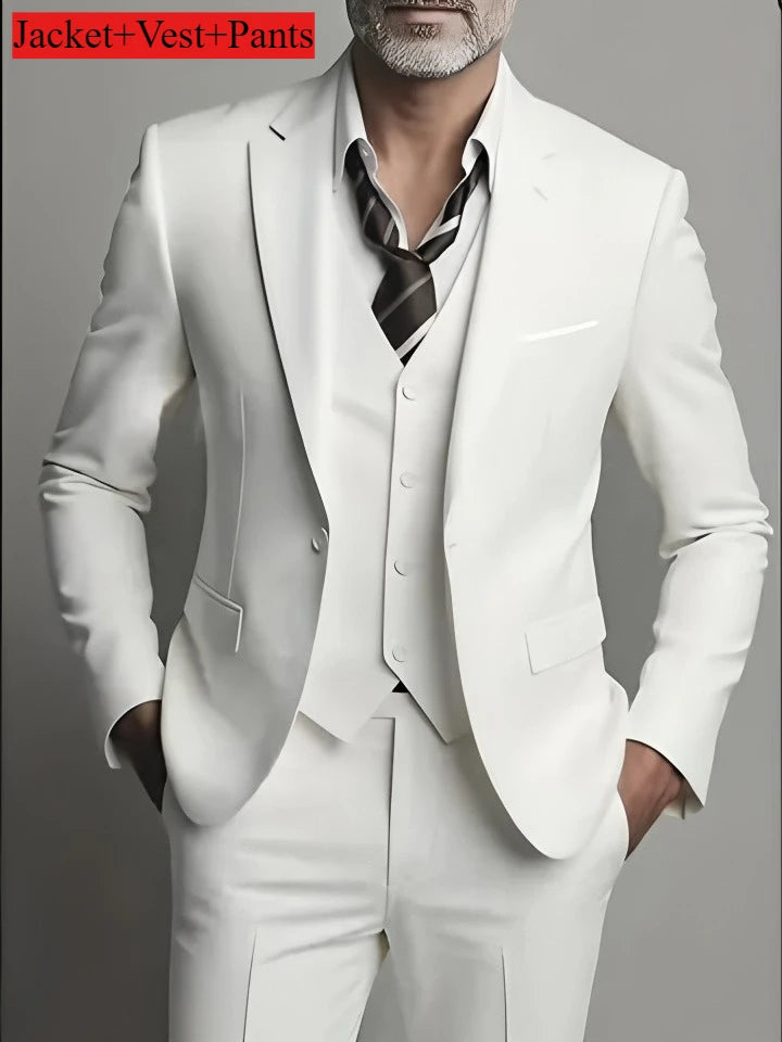 Men's Business Casual Suit for Weddings, Genuine Blazer, Vest and Pants, Big & Tall,Slim Fit Waistcoat, Dress Trousers, US Size