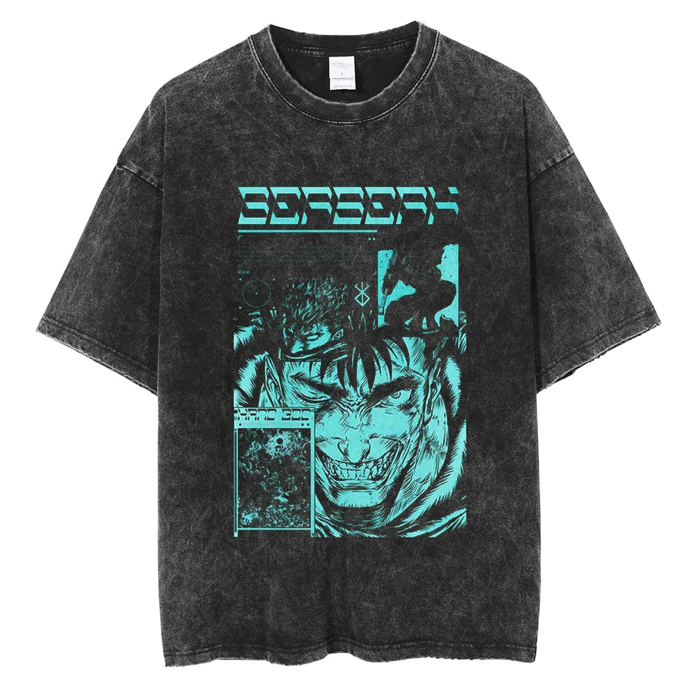 Berserk Manga Tshirt Guts Anime T Shirt For Men Women T-shirt Vintage Washed Cotton Clothing Summer Casual Short Sleeves Tees