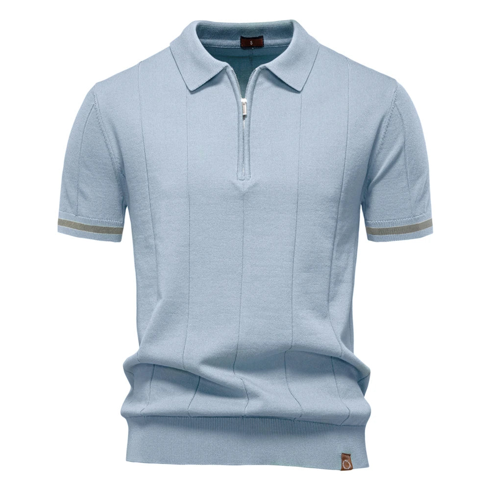 AIOPESON Men's Solid Color Sport Zipper Polo Shirt Athletic Social Polo Shirts for Men Office Slim Fit Polo