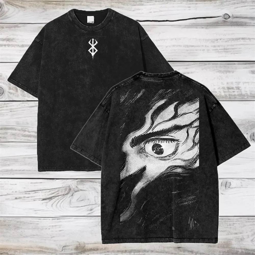 Anime Berserk Cotton TShirt Hip Hop Streetwear T Shirt Guts Washed T-Shirt Summer Men Casual Loose Short Sleeve Harajuku