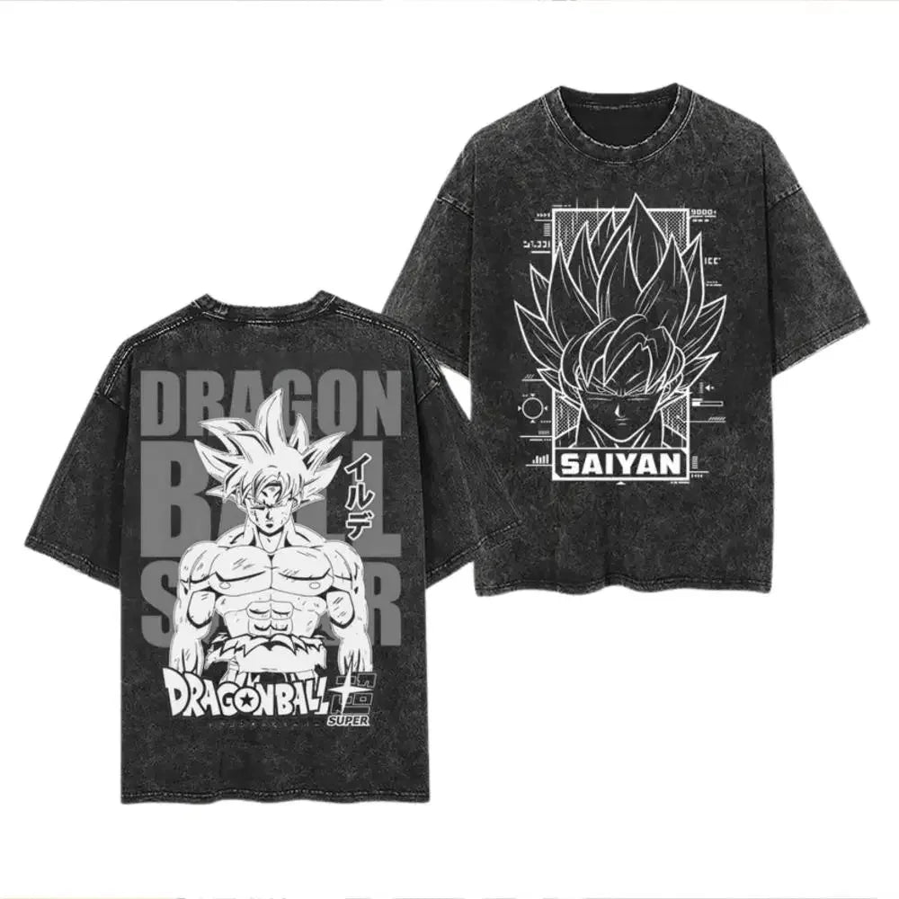 Anime Dragon Ball Cosplay Washed Goku T-Shirt Cotton Loose Large Casual Sports Vegeta Gym T-Shirt Men's Harajuku Tee Clothing
