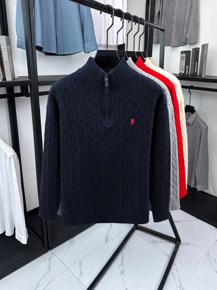 Luxury Pony Embroidery Designer Brand Sweater Men New Fashion Jacquard Paul Casual Half Zipper Stand up Collar knitted pullover