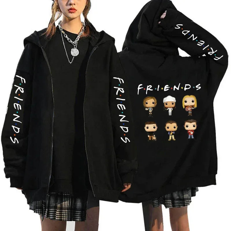 Friends Printed Zipper Hoodie Men Women Casual Loose Harajuku Fashion Long Sleeve Sweatshirts Fall Winter Fleece Jacket Coat
