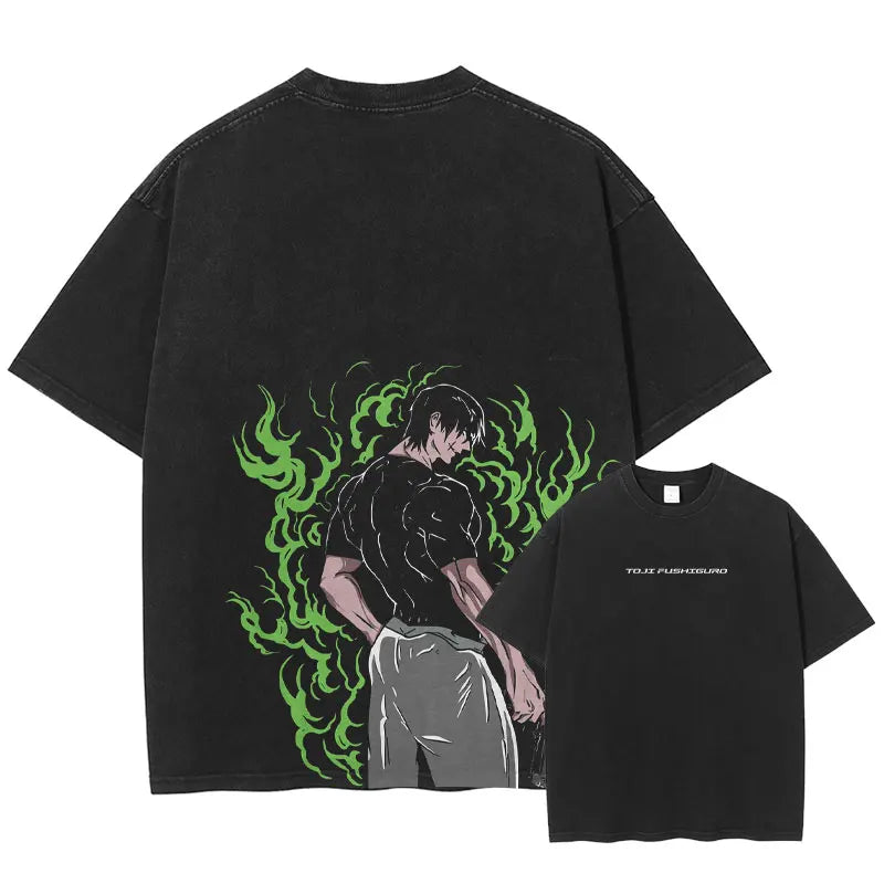 Anime Jujutsu Kaisen Gojo Satoru T Shirt Men Vintage Washed Black Tees Casual Streetwear Oversized Cotton Short Sleeve T-shirts