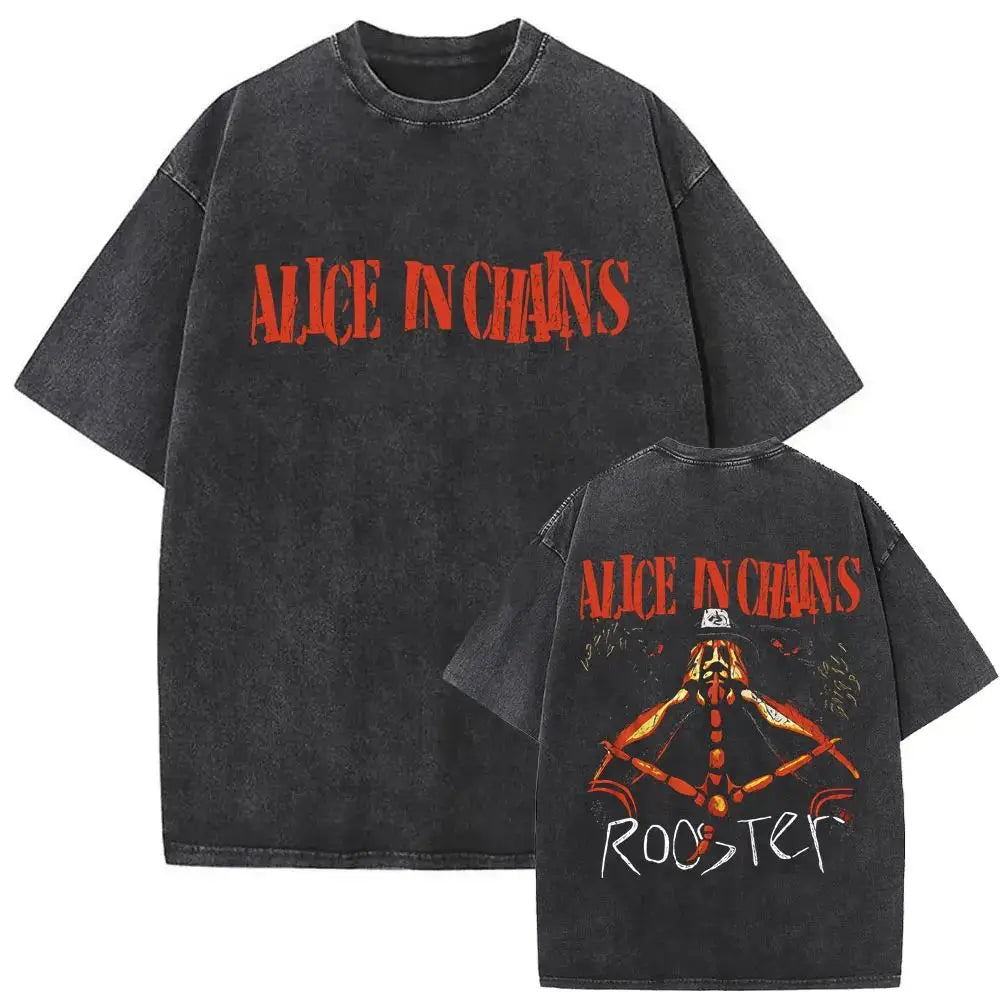 New in Top & Tees Mens T-Shirt Camisetas Rock Band Alice in Chains Dirt Washed Vintage Short Sleeved Round Neck Y2k Tshirt