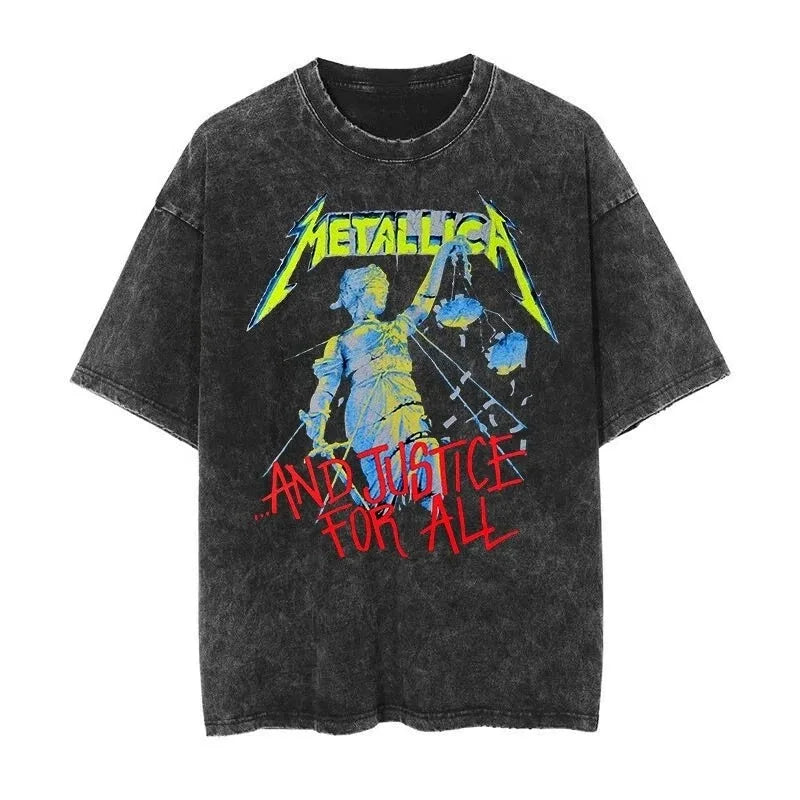 2026 and men women Classic washed T-shirt featuring the Metallica rock band Suitable for high-end luxurious outfits clothes