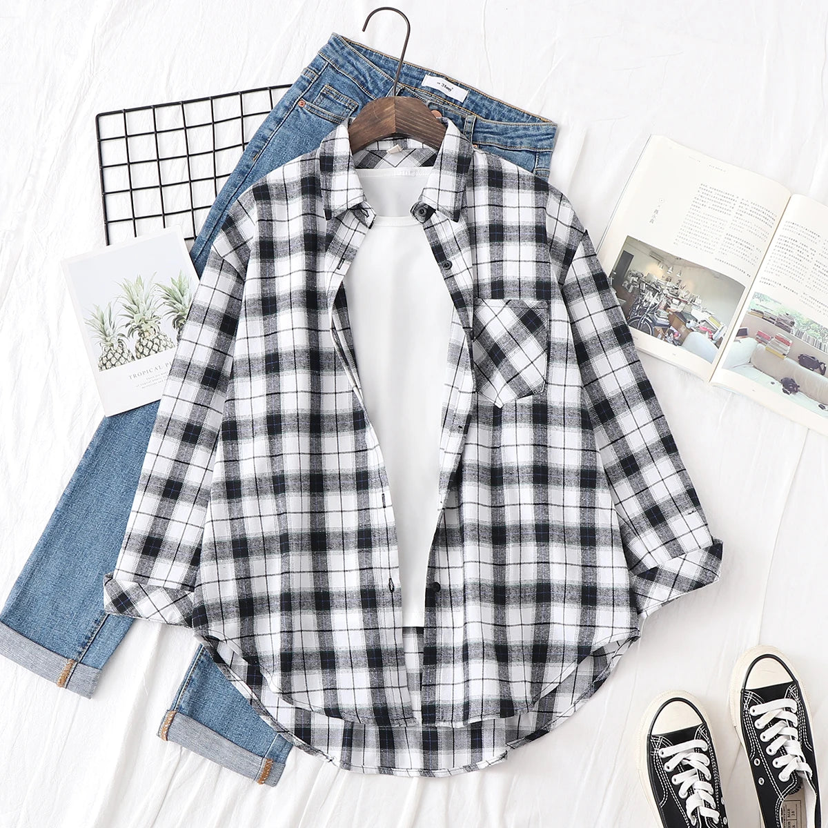 Brand Casual Women's Flannel Plaid Shirt 2025 Autumn New Boutique Ladies Loose Blouse and Tops Female Long Sleeve Shirts Clothes