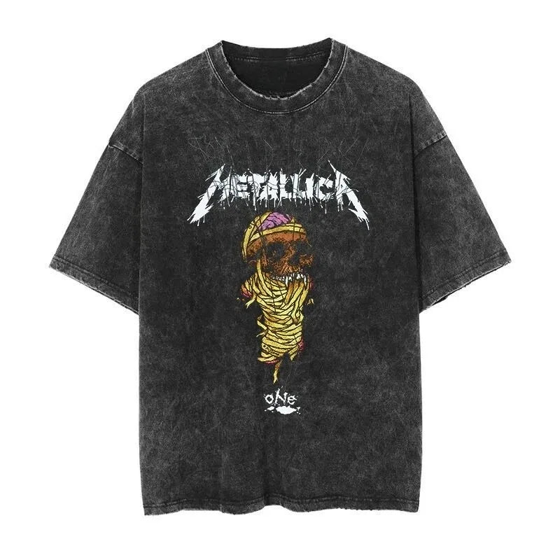 2026 and men women Classic washed T-shirt featuring the Metallica rock band Suitable for high-end luxurious outfits clothes