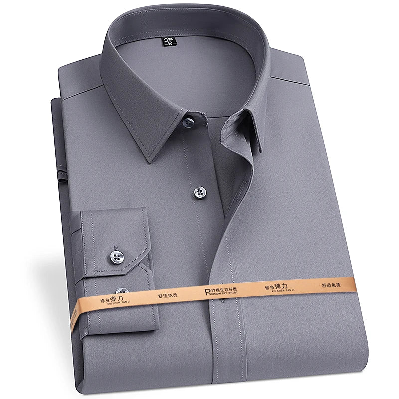 2025 New Bamboo Fiber Men's Long Sleeve Shirt Business Banquet Formal Social Comfortable Black Shirt Super Large 5XL 6XL 7XL 8XL