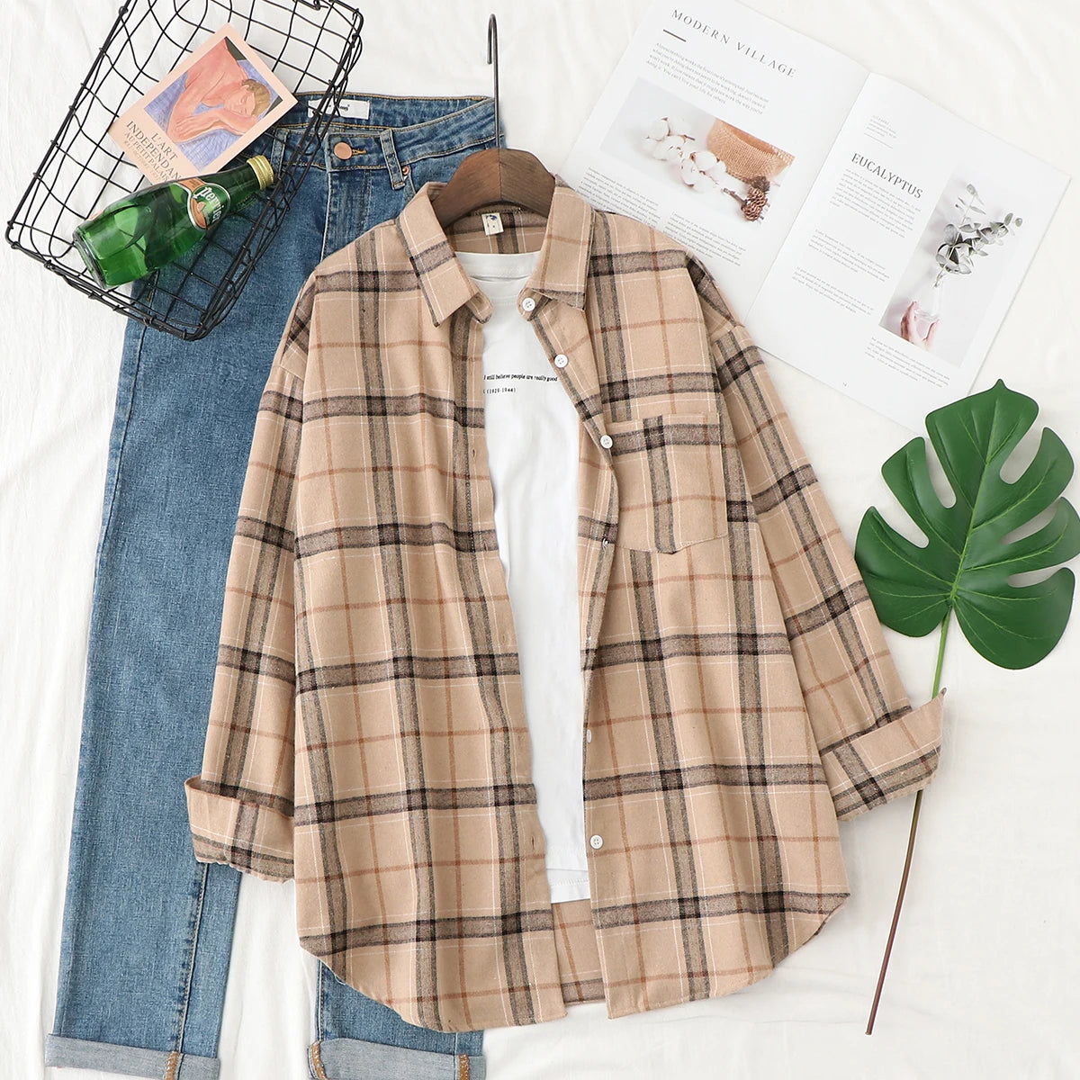 Brand Casual Women's Flannel Plaid Shirt 2025 Autumn New Boutique Ladies Loose Blouse and Tops Female Long Sleeve Shirts Clothes