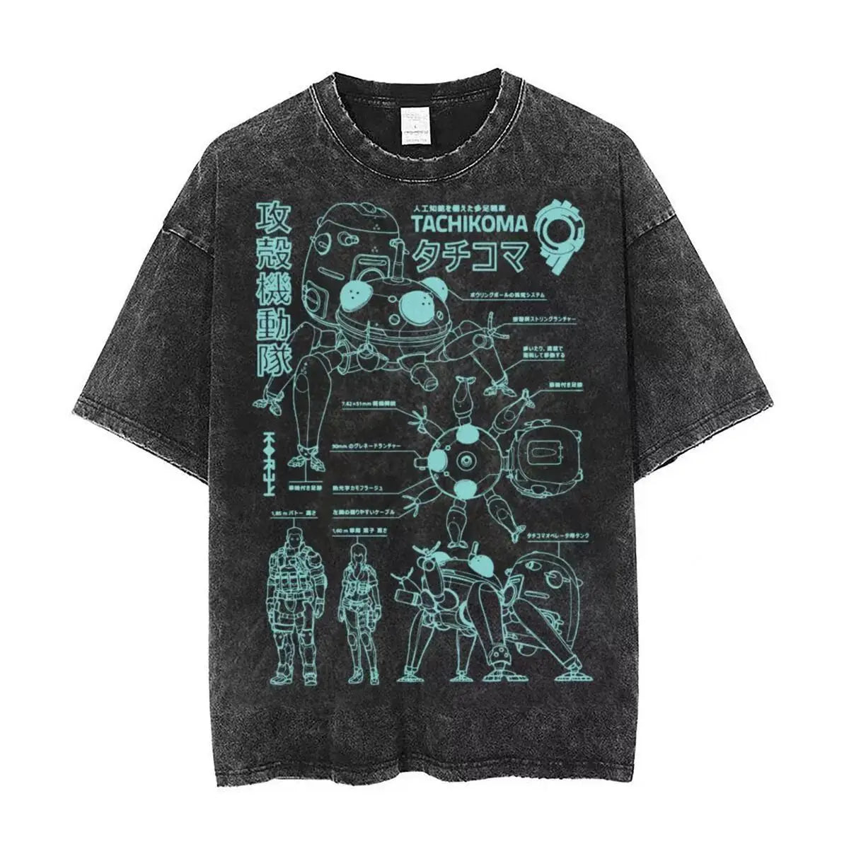 Anime Ghost in The Shell Kusanagi Motoko Print Tee Men Vintage Washed T-shirts Manga Casual T Shirt Harajuku Male Cotton Tshirt