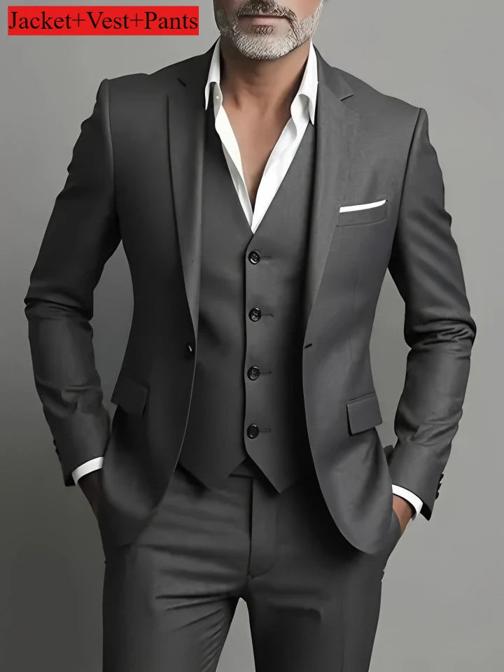 Men's Business Casual Suit for Weddings, Genuine Blazer, Vest and Pants, Big & Tall,Slim Fit Waistcoat, Dress Trousers, US Size