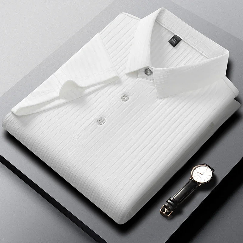 2026 New Men's Casual Fashion Striped Short Sleeved Collar Polo Shirt Breathable and Comfortable Summer Versatile T-shirt