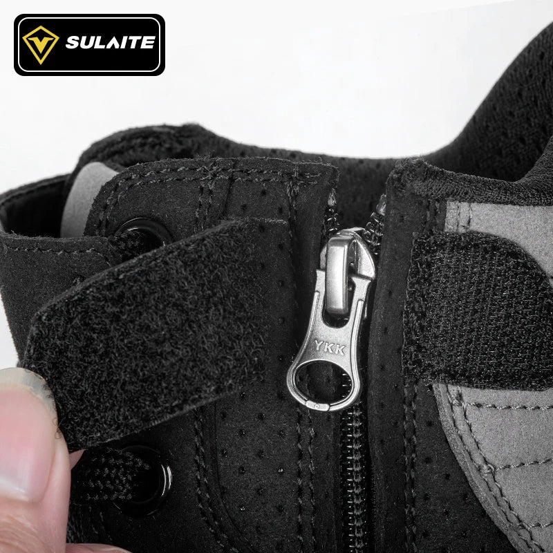 Men Motorcycle Boots Breathable Anti-fall Rider Road Racing Casual Shoes Boots Gear Shift Rubber Sole Reflective Motorbike Shoes