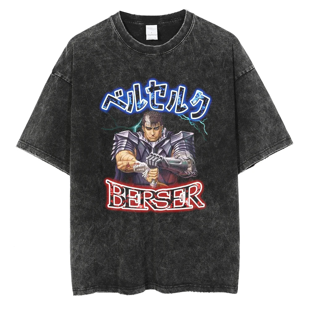 Berserk Manga Tshirt Guts Anime T Shirt For Men Women T-shirt Vintage Washed Cotton Clothing Summer Casual Short Sleeves Tees