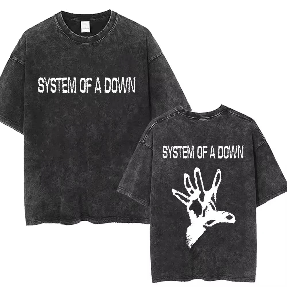90s Alternative Rock Band System of A Down Washed Vintage T-shirts Men Women Fashion Oversized T Shirt Male Casual Cotton Tshirt