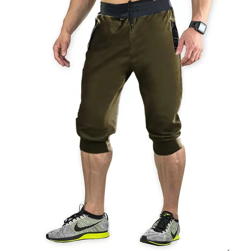 2025 new men's sports pants men's casual jogging shorts elastic fitness pants seven quarter pants casual M-3XL men
