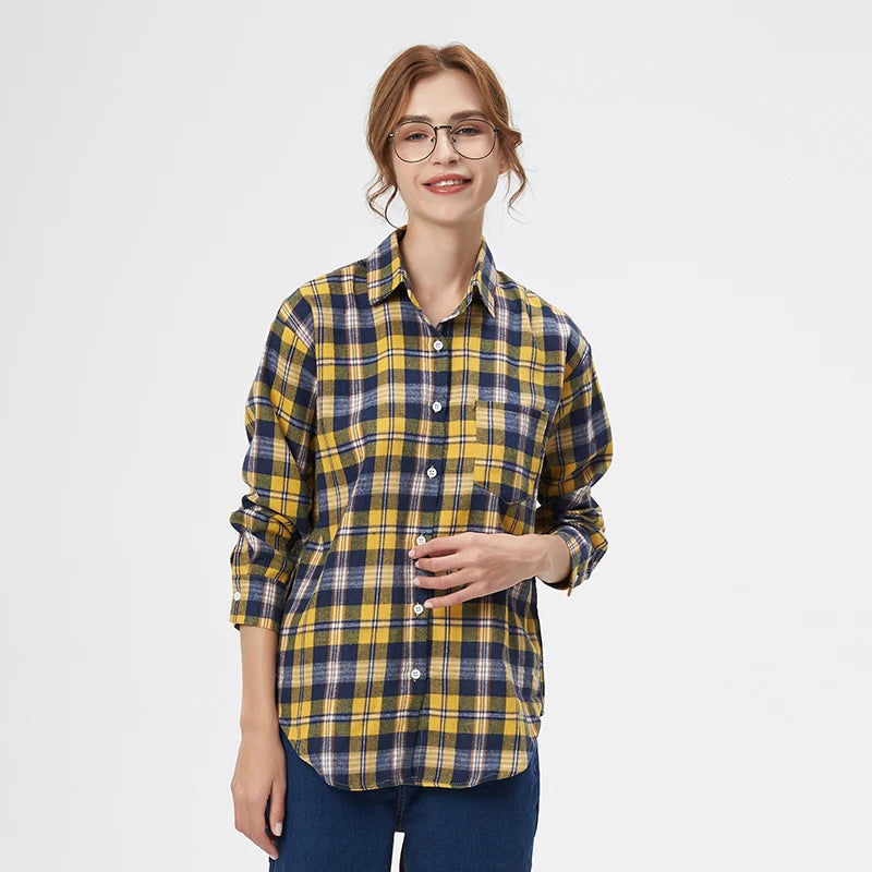 Brand Casual Women's Flannel Plaid Shirt 2025 Autumn New Boutique Ladies Loose Blouse and Tops Female Long Sleeve Shirts Clothes