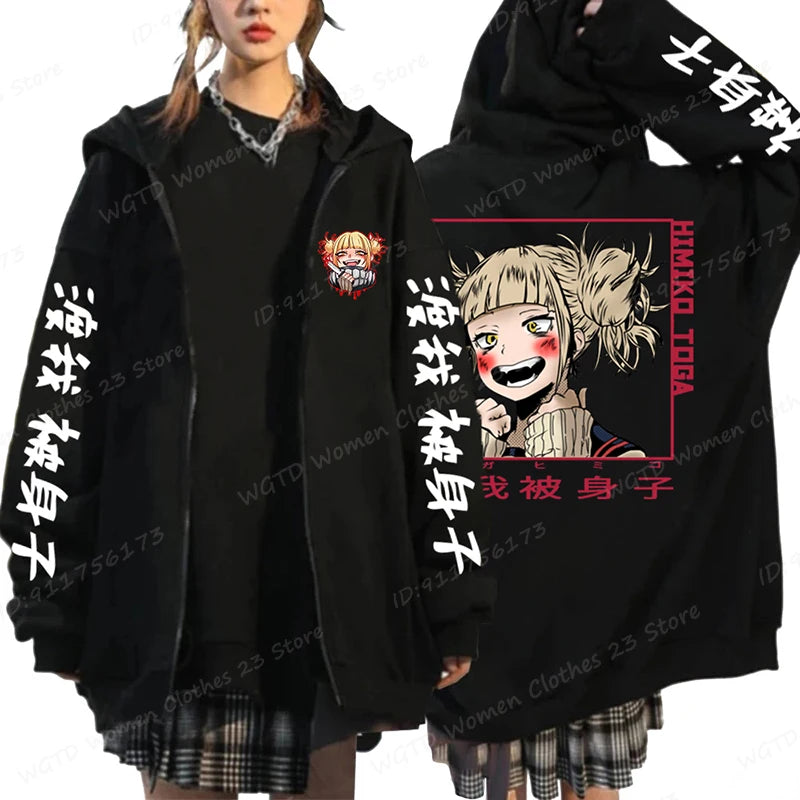 Hot Anime Himiko Toga Anime Print Zipper Hoodies For Women/Men Fashion Streetwear Hooded Pullovers Long Sleeve Zip Sweatshirts