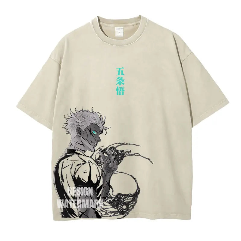 Gojo Satoru Graphic Tee Jujutsu Kaisen Anime Clothing Men Women Cotton T-shirts Retro Washed T Shirt Harajuku Male Manga Tshirt