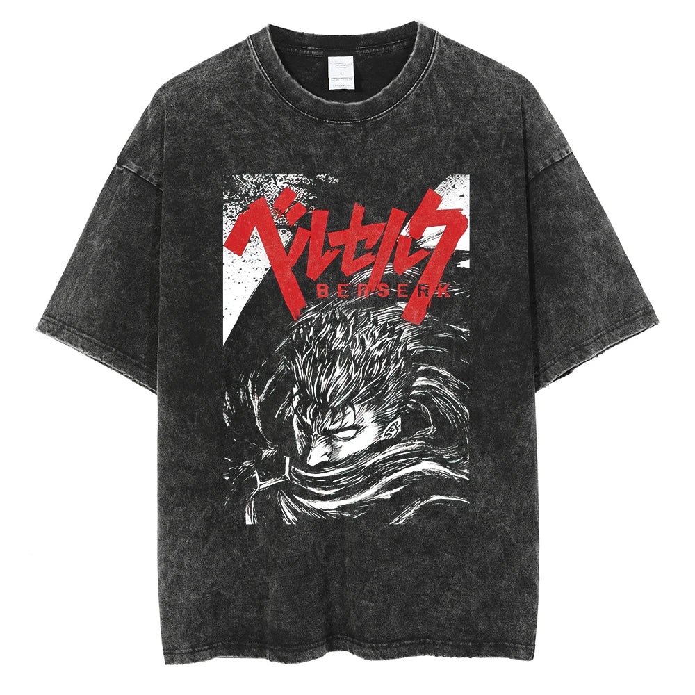 Berserk Manga Tshirt Guts Anime T Shirt For Men Women T-shirt Vintage Washed Cotton Clothing Summer Casual Short Sleeves Tees