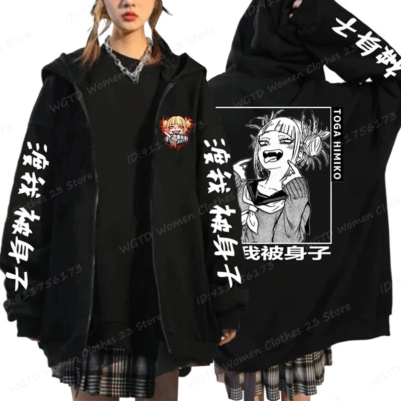 Hot Anime Himiko Toga Anime Print Zipper Hoodies For Women/Men Fashion Streetwear Hooded Pullovers Long Sleeve Zip Sweatshirts