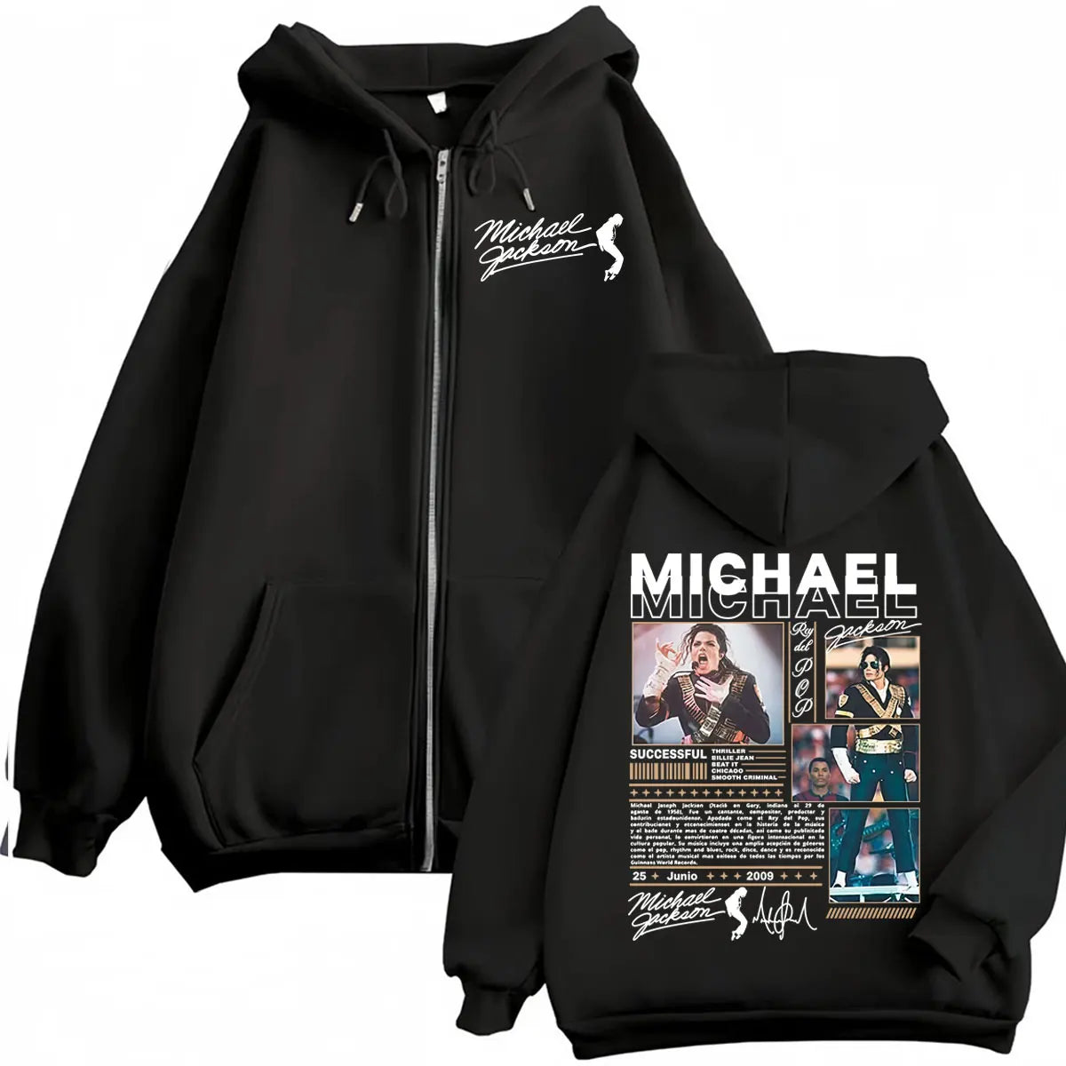 King of Pop Michael Jackson Bad Era Zipper Hoodie Men Women Harajuku Streetwear Jacket Sweatshirt Fleece Casual Zip Up Pullovers