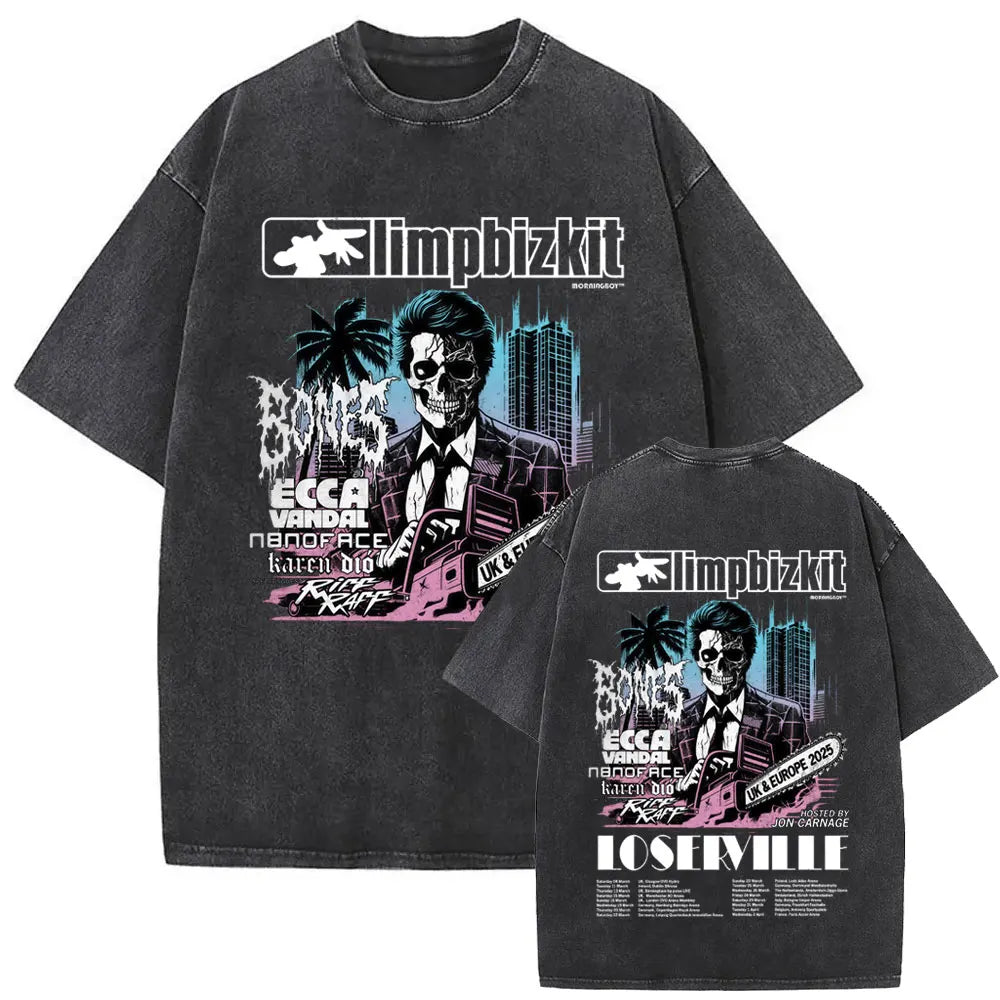 Y2k Tshirt Men Clothing Washed Vintage Rock Band Limp Bizkit Album Graphic 2025 Mens Clothes Tee Shirt Homme Graphic TShirts Men