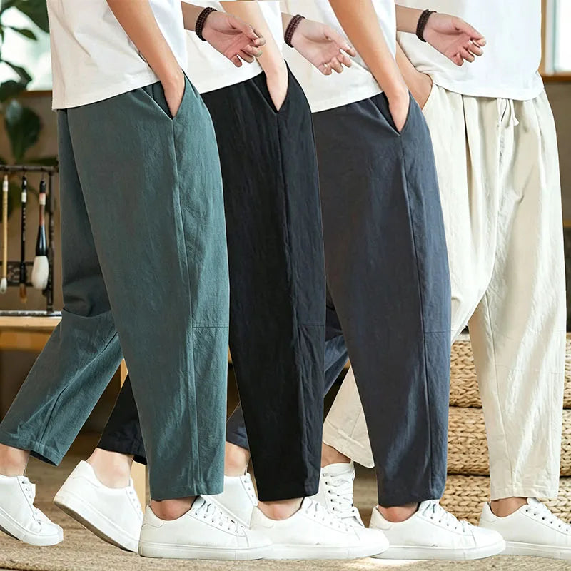 Lightweight Men's Ankel-Length Pants Solid Color Breathable Sweatpants Joggers Men Baggy Pants Streetwear Long Trousers Men