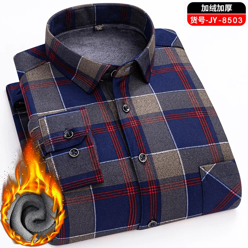 Double-Sided Fleece Men's Long-Sleeved Shirt, Fleece Thickened Warm Shirt 7XL8XL, Winter Casual, Skin-Friendly, Soft and Trendy