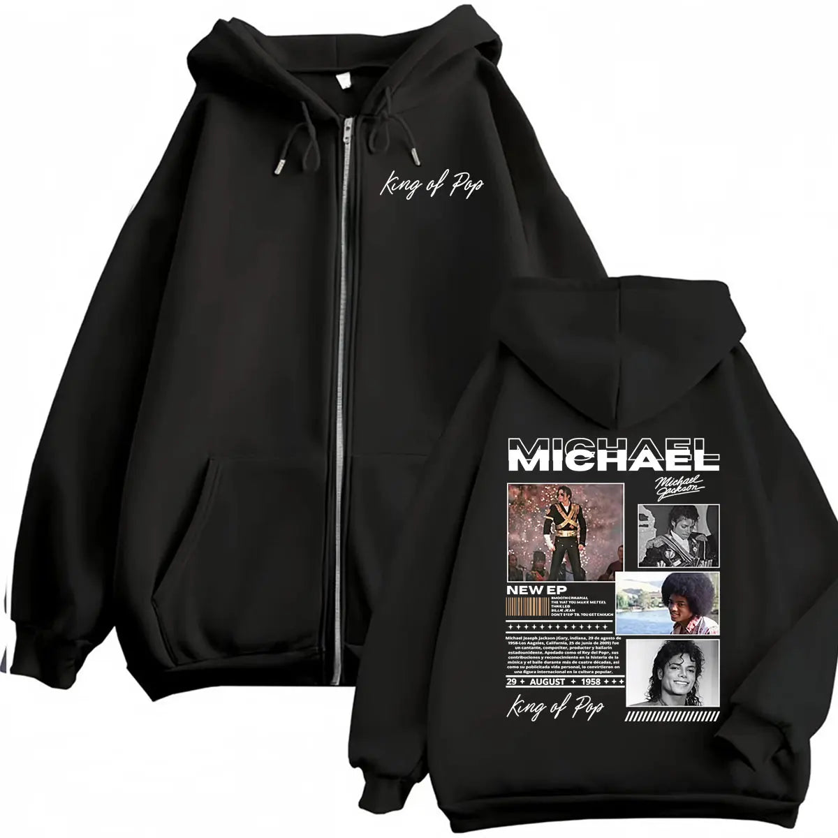 King of Pop Michael Jackson Bad Era Zipper Hoodie Men Women Harajuku Streetwear Jacket Sweatshirt Fleece Casual Zip Up Pullovers