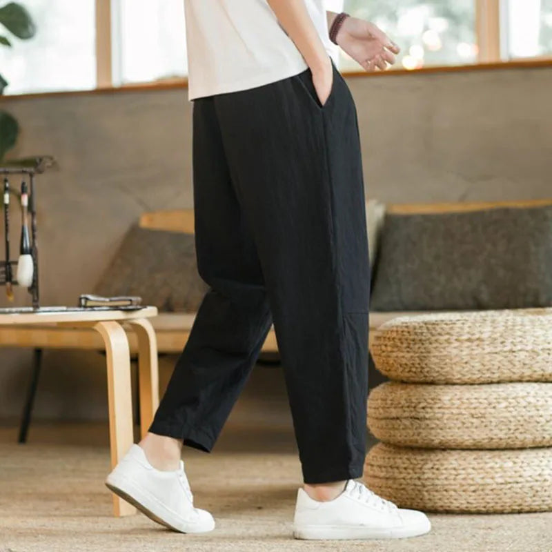 Lightweight Men's Ankel-Length Pants Solid Color Breathable Sweatpants Joggers Men Baggy Pants Streetwear Long Trousers Men