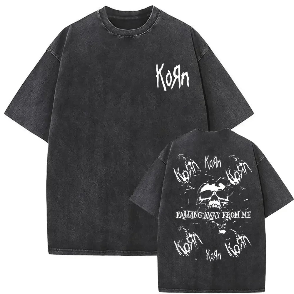 Rock Band Korn Ftl 25 Follow The Leader Double Sided Print T Shirt Men Gothic Casual Oversized Tees Unisex Washed Vintage Tshirt