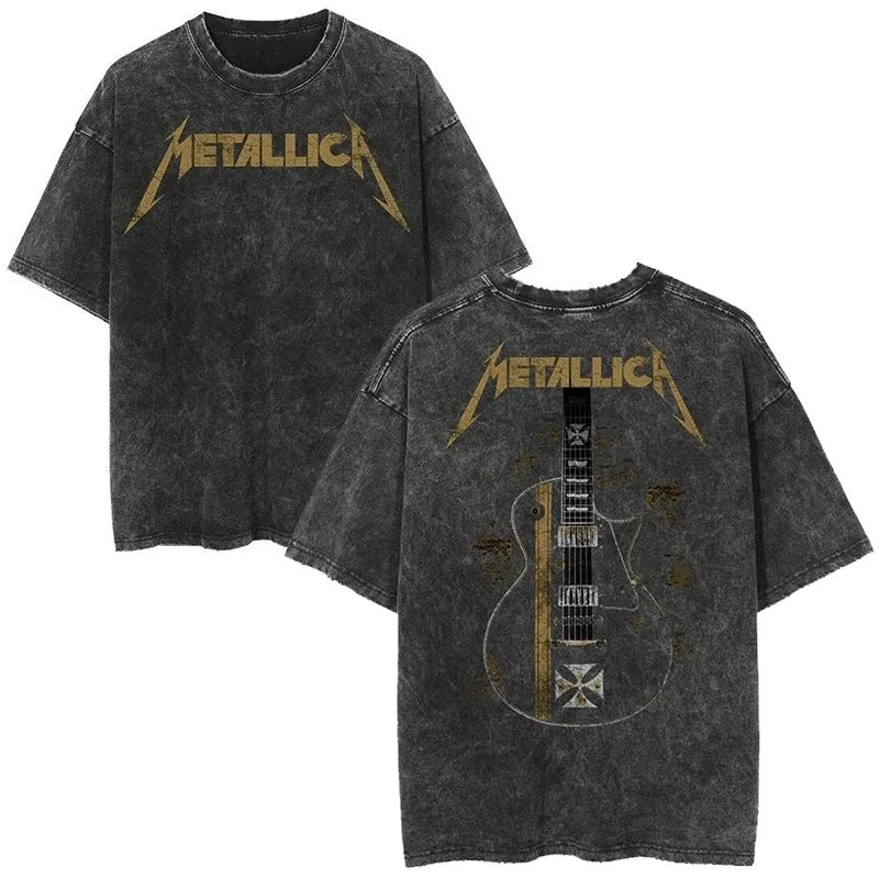 2026 and men women Classic washed T-shirt featuring the Metallica rock band Suitable for high-end luxurious outfits clothes
