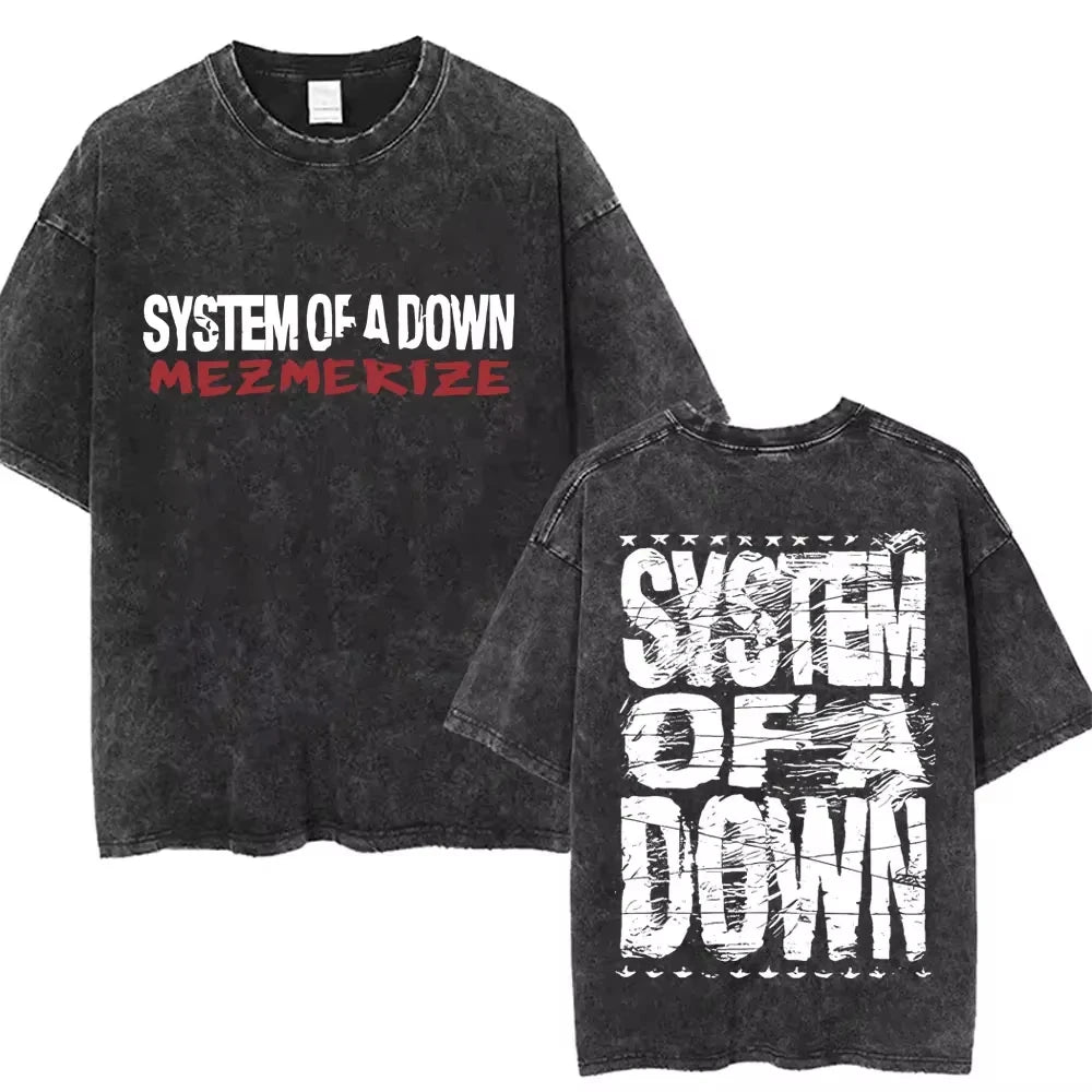 System of A Down Toxicity Album Graphic Washed T-shirts Men Women Rock Oversized T Shirt Male Vintage Alternative Metal T-shirts