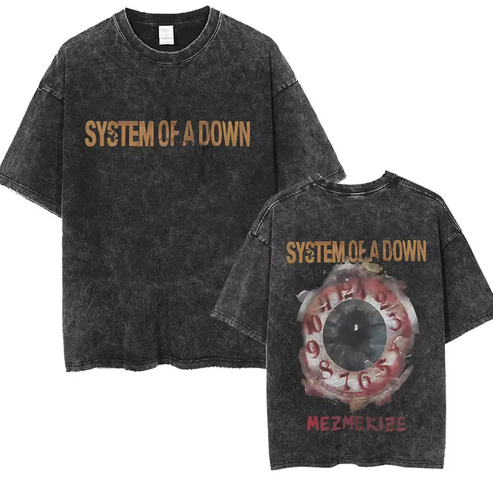 System of A Down Toxicity Album Graphic Washed T-shirts Men Women Rock Oversized T Shirt Male Vintage Alternative Metal T-shirts