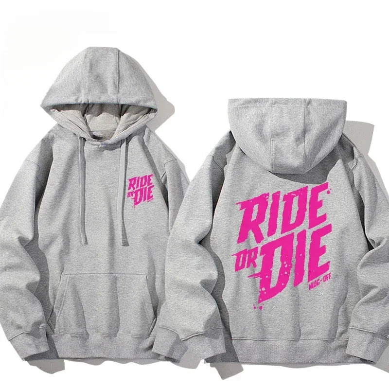 Men's Ride or Die Lettering Hoodie Printed Adult Casual Long Sleeve Hip-Hop Street Sweatshirt Autumn and Winter Warm Sweatshirt